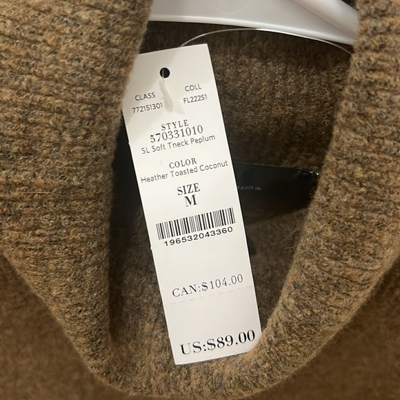 White House Black Market Soft Turtleneck Peplum in Heather Toasted Coconut NWT M - Picture 6 of 12